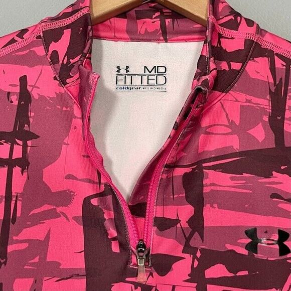 Under Armour Coldgear Size Medium Pink Camo Thermal Mock Neck 1/4 Zip Pullover - Picture 4 of 12
